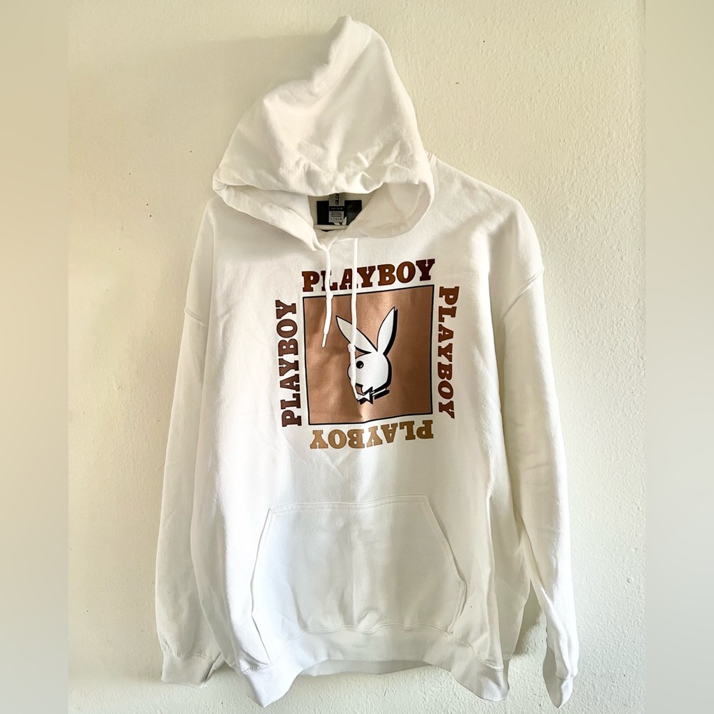 White and Brown PlayBoy Hooded Sweater